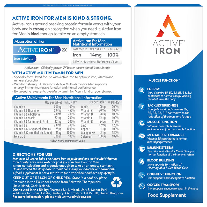 Active Iron For Men With Active Multivitamin | 30 Iron Capsules and 30 Active Multivitamins